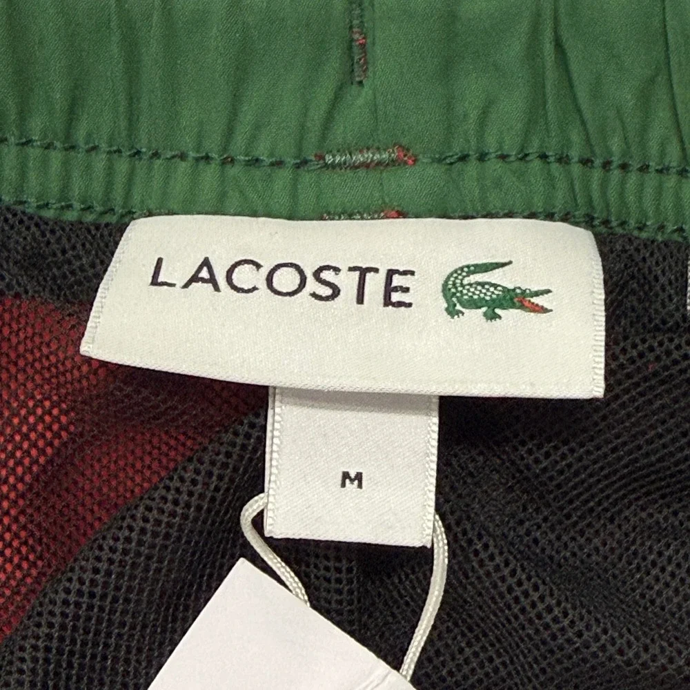 Lacoste Mens Red Quick Dry Swim Trunks Green Trim Medium Lined NWT Shorts